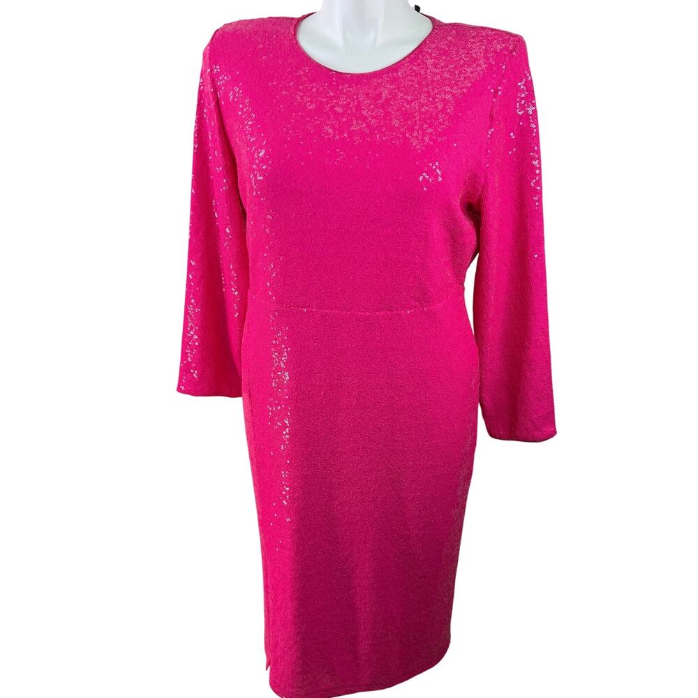 Torrid Hot Pink At The Knee Sequin Long Sleeve Shoulder Dress NWT Size 16